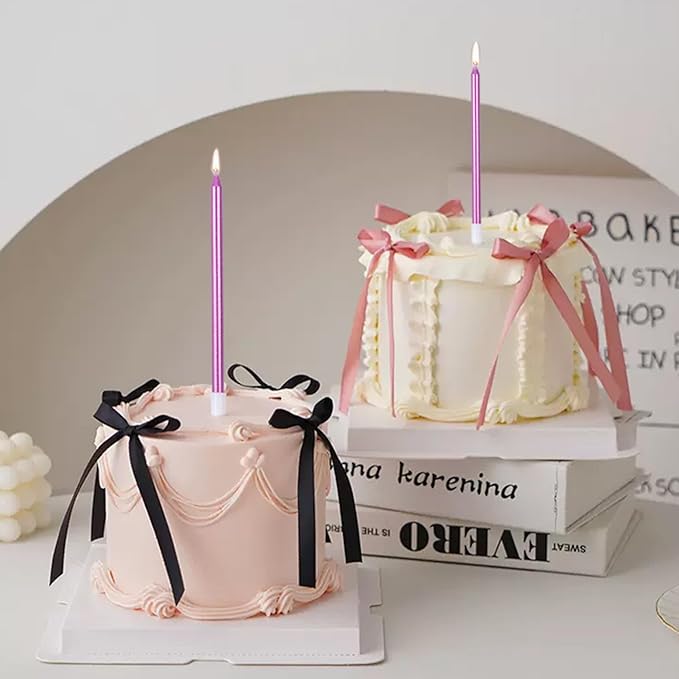 by Tugba Aydan - Pink Birthday Candles - 24 Count Long Thin Pink Birthday Candles for Cake, Metallic Cake Candle for Birthday, Party Candles