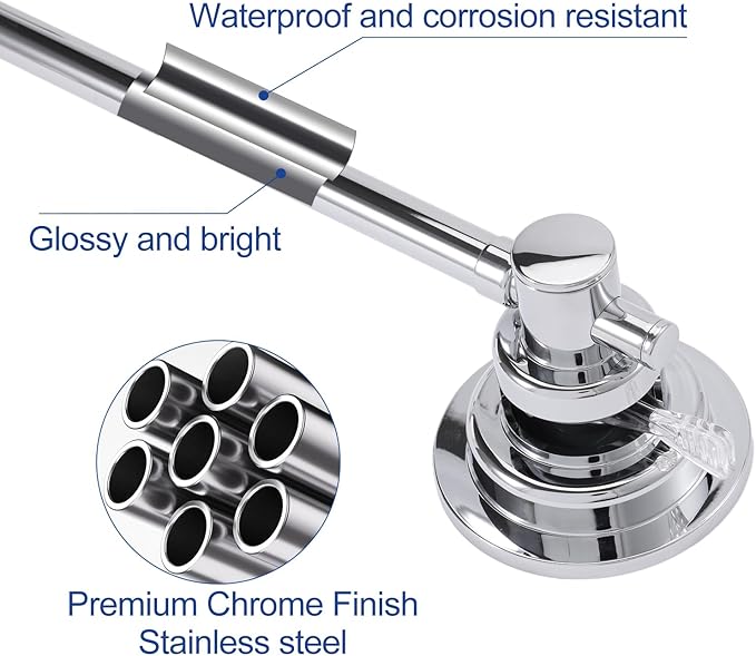 SLIIMU Suction Cup Towel Bar for Shower with 5 Hooks, 17-28 Inch Adjustable Stainless Steel Long Bathroom Wall Washcloth Rack,Extendable Glass Shower Door Suction Rag holder,Towel Rod for Bath Kitchen