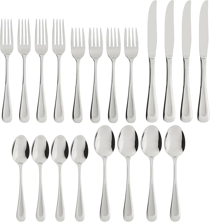 Oneida Silverware Set, Satin Sand Dune 20-Piece Everyday Flatware Set, Service For 4, Sand Blasted Finish, 18/0 Stainless Steel, Dishwasher Safe, Knives Spoons And Forks Sets (Silver, 20 Piece)