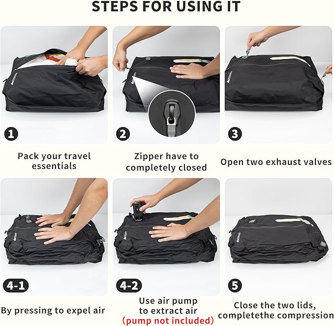 Vacuum Bag for Travel, Professional IPX8 Waterproof Reusable Vacuum Compression Bags for Travel Suitcases, Durable Space Saver Bag(2 Large,No Pump)