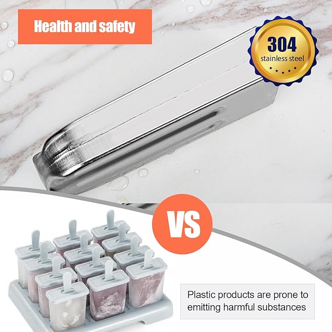 Stainless Steel Popsicle Molds, Set of 6 Ice Cream Maker, Ice Pop Molds With Holder, Metal Reusable Homemade Popsicle Molds with Sticks and Bags (Triangle Cup, No Slot)