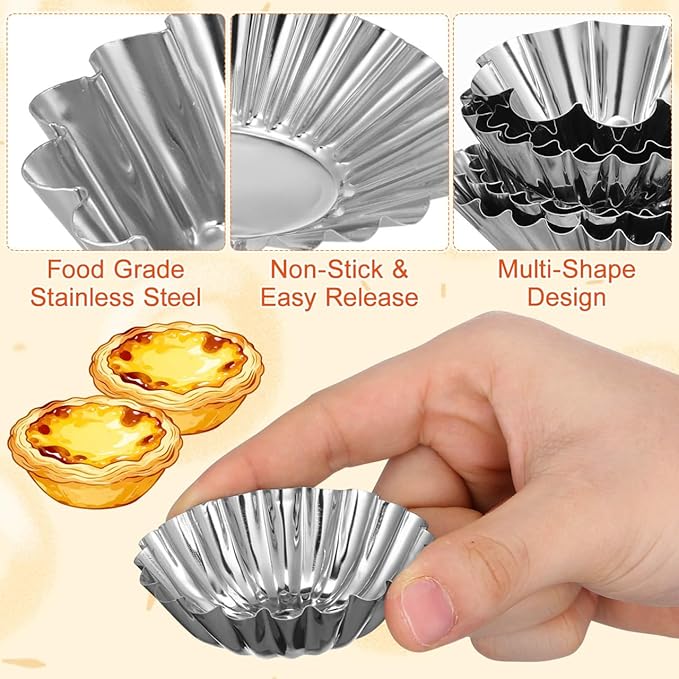 30Pcs Stainless Steel Egg Tart Molds for Baking, 2.5" Mini Tartlet Pans, Quiche Pie Tins, Puto Ensaymada Molder Filipino, Oven Dishwasher Safe Baking Cups for Tart Shells, Mini Cake, Pudding, Muffin