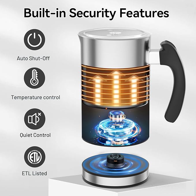 Secura Electric Milk Frother, Automatic Milk Steamer Warm or Cold Foam Maker for Coffee, Cappuccino, Latte, Stainless Steel Milk Warmer with Strix Temperature Controls