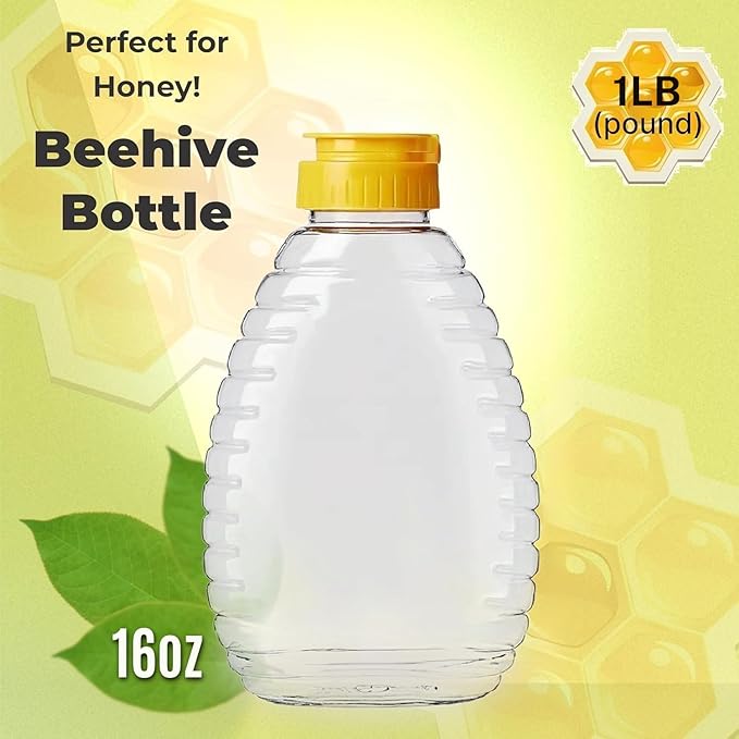 Skywin TidyFriend Honey Bottles 16 oz – 6 Pack Empty Honey Squeeze Bottle with Flip Lid & Seal, Clear Plastic Beehive Design, PET Containers