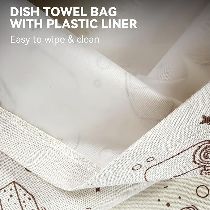 Reusable Dirty Rag Storage Bag, Linen Dish Towel Bag with Plastic Liner for Under Sink Cabinet Door Organizer
