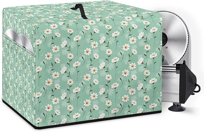 Fresh Daisy Flower Print Meat Slicer Cover Large Deli Food Slicer Machine Dust Cover Cheese Bread Cutter Cover Waterproof Dust-Proof Durable for Home Kitchen Accessories Decoration