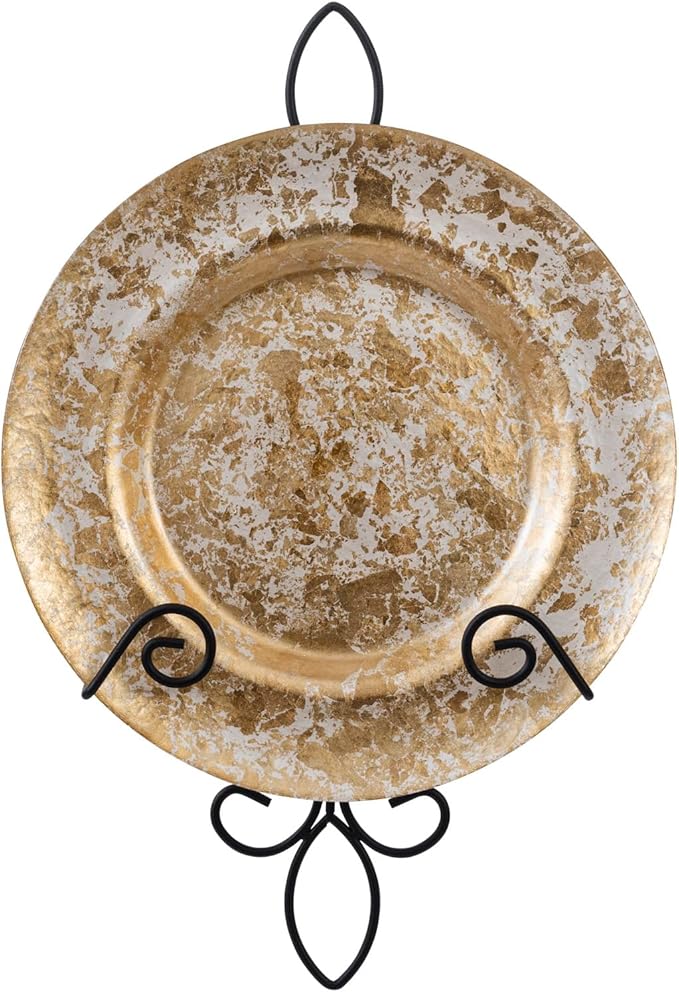 MyGift 9–13 Inch Wall Plate Hanger, Decorative Metal Scrollwork Plate Holder for Display, Wall Mounted Vertical Black Wire Plate Rack