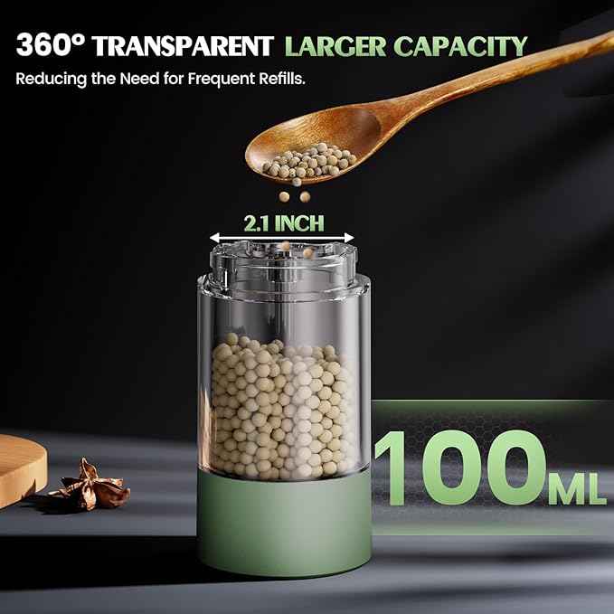 Salt and Pepper Grinder Set Mom Gifts, Electric Automatic Green Salt Pepper Shakers Home Kitchen Gadgets for New Home, Adjustable Coarseness Pepper Grinder Kitchen Appliances