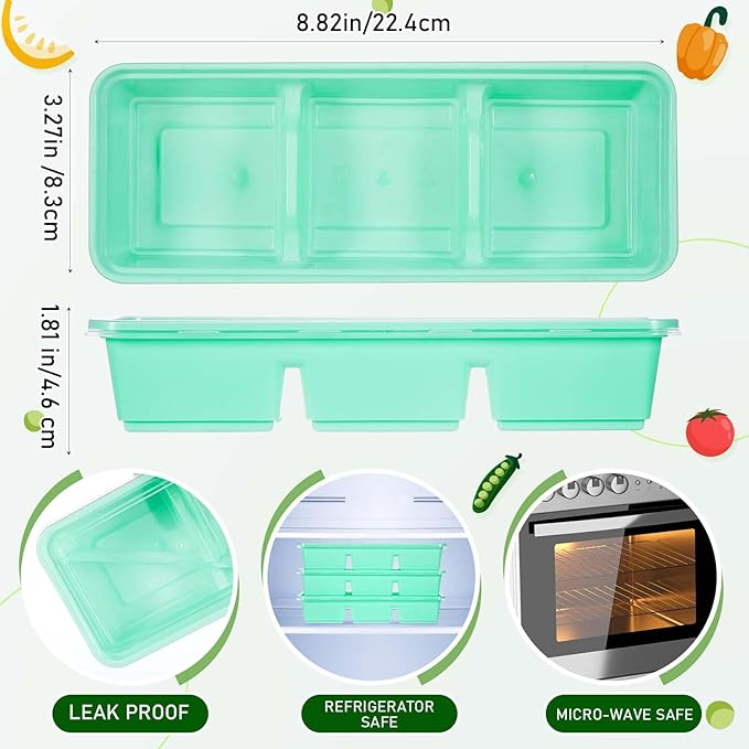 Hushee 100 Pack 17 oz Small Meal Prep Containers with 3 Compartments Snack Containers with Lid Disposable Plastic Bento Box Travel Lunch Food Boxes Stackable for Office Picnic (Green)