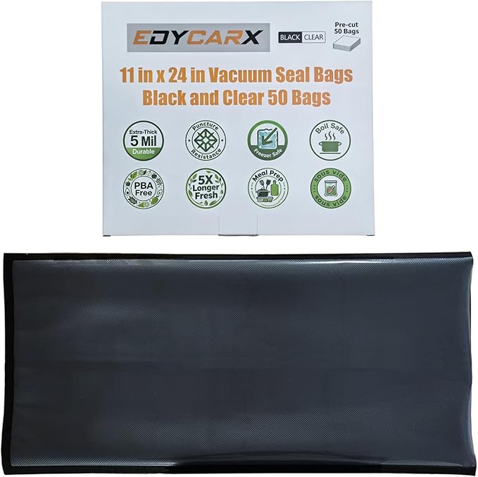 11" x 24" Vacuum Seal Bags Black and Clear, Precut Vacuum Sealer Bags for Food Storage, Heavy Duty Commercial Grade 5 Mil Vacuum Bags, 50 Count