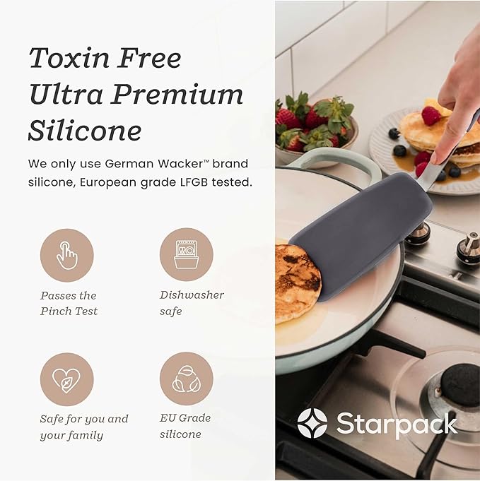 StarPack Premium Flexible Silicone Spatula Set - 3 Spatulas for Nonstick Cookware - 600°F High Heat Resistance Spatula Set - Spatulas for Kitchen Use for Fish, Eggs, Pancakes & Cookies (Stormy Grey)