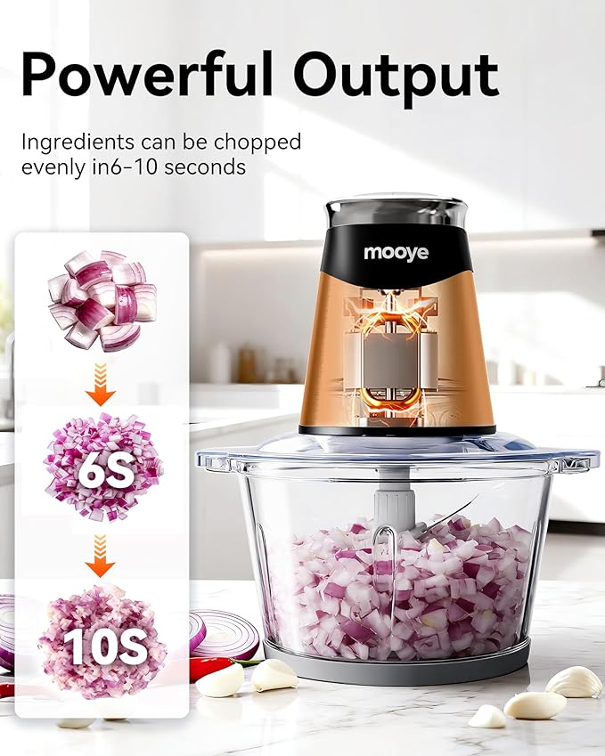 Food Processors Electric Food Chopper with Meat Grinder & Vegetable Chopper - 3 Bowls(8Cup+8Cup+3Cup) with Powerful Copper Motor - Includes 3 Sets of Bi-Level Blades for Fruits/Meat/Nuts