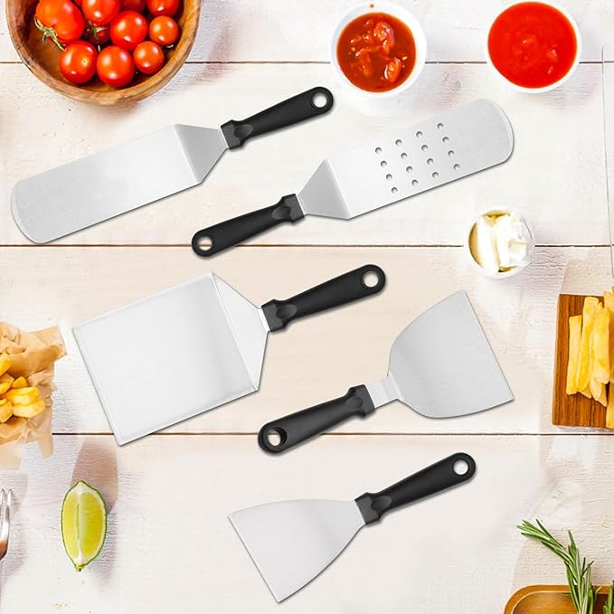 25Pcs Griddle Accessories Kit, Leonyo Flat Top Grill Accessories for Outdoor, Professional BBQ Griddle Tools Smash Burger Press Kit with Enlarged Spatulas Scraper, Basting Cover - PP Handle