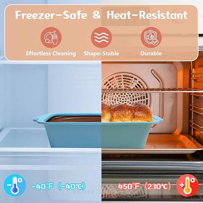 Nonstick Silicone Bread Loaf Pan: 9.5 x 5 Inch Bread Pan for Homemade Rye with Metal Frame - Loaf Mold for Baking Oven - Housewife Baker Home Baking Enthusiasts (Beige & Mint Green)