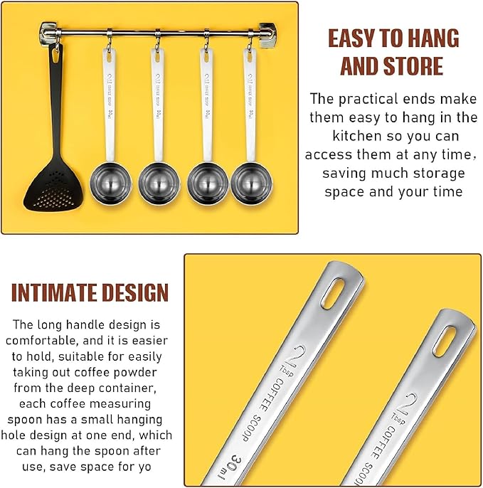 Geiserailie 8 Pcs 2 Tablespoon Scoops with Long Handle, 30 ml Stainless Steel Measuring Spoon for Coffee Milk Fruit Powder, Loose Tea Dry, Spice Jar, Cooking Baking, and Other Dry Goods