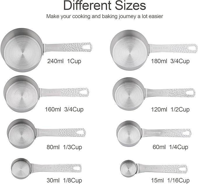 Smithcraft Measuring Cups, 8 Piece Dry Measuring Cup Set, 18/8 Stainless Steel Measuring Cups for Baking, Metal Kitchen Measure Cups with 1/16, 1/8, 1/4, 2/3 and 3/4 Cup Measuring Cup, Cooking Gadgets