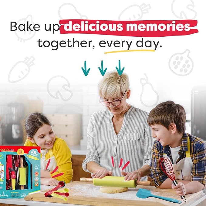 Baketivity Kids Baking Bundle – DIY Cake Pop Kit & 31-Piece Real Kids Cooking Set – Pre-Measured Kosher Ingredients, Safe Utensils, Illustrated Recipes & Video Guide – Fun Gift for Ages 6+