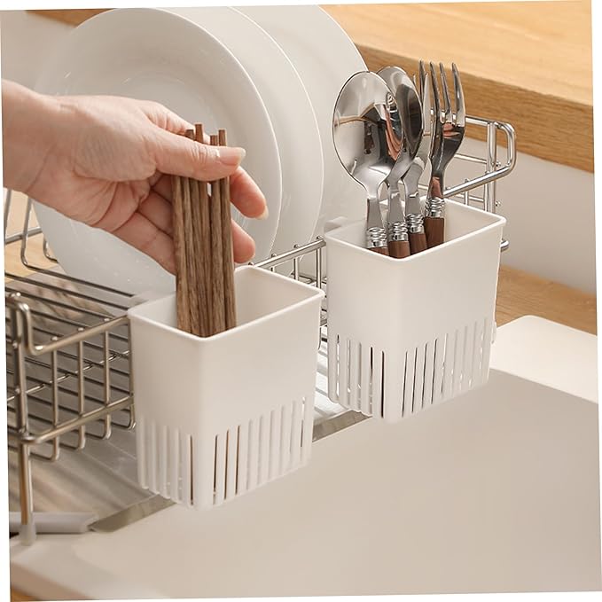 2PCS Utensil Drying Rack Hollow-Out Plastic Silverware Drying Basket with Hooks Utensil Caddy for Spoon Knife and Fork