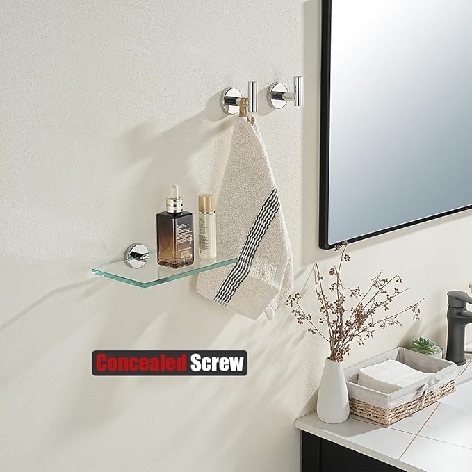 JQK Bathroom Glass Shelf Chrome, Tempered Glass Shower Storage 8 by 5 inches, 304 Stainless Steel Polished Chrome Wall Mount, TGS101L8-CH