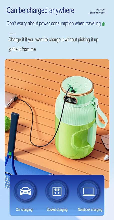 Large-capacity personal size blenders, powerful motor driving ten-blade cutter head, dual large-capacity batteries, TYPE-C fast charging head, 40Oz (1200ml) large capacity (green with lid)