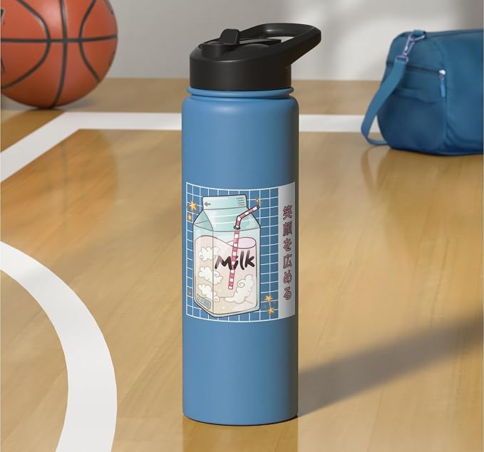 Japanese Kawaii Strawberry Milk Carton Vaporwave Grid Stainless Steel Insulated Water Bottle