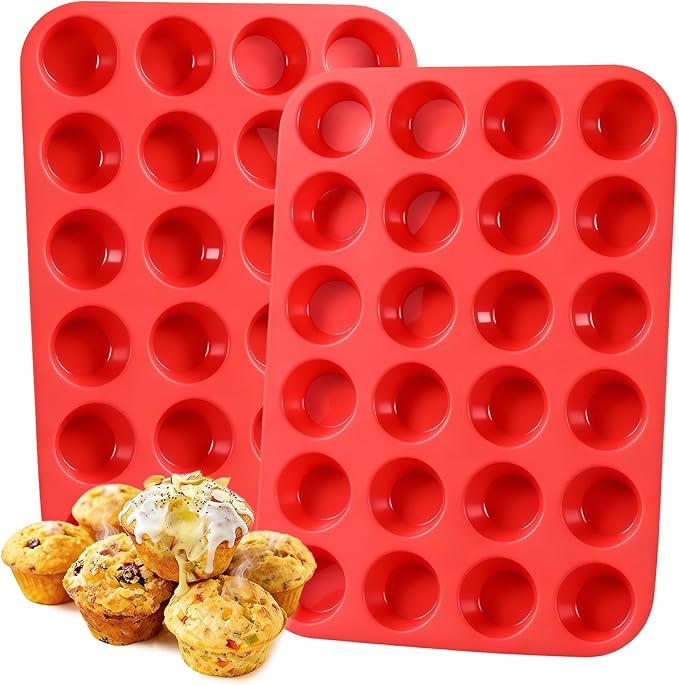 CAKETIME Silicone Mini Muffin Pan, 24 Cups Mini Cupcake Pans Silicone Muffin Tin for Baking Nonstick 2 Pack