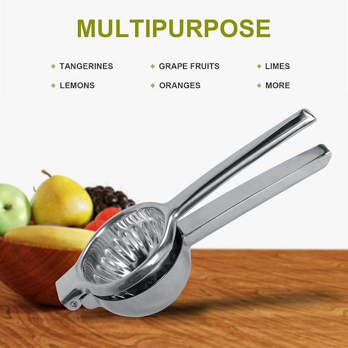 Lemon Squeezer Juicer for Lime and Lemon, Heavy Duty 304 Stainless Steel Manual Juicer with Large Bowl, Ergonomic Handle, Dishwasher Safe, with Cleaning Brush