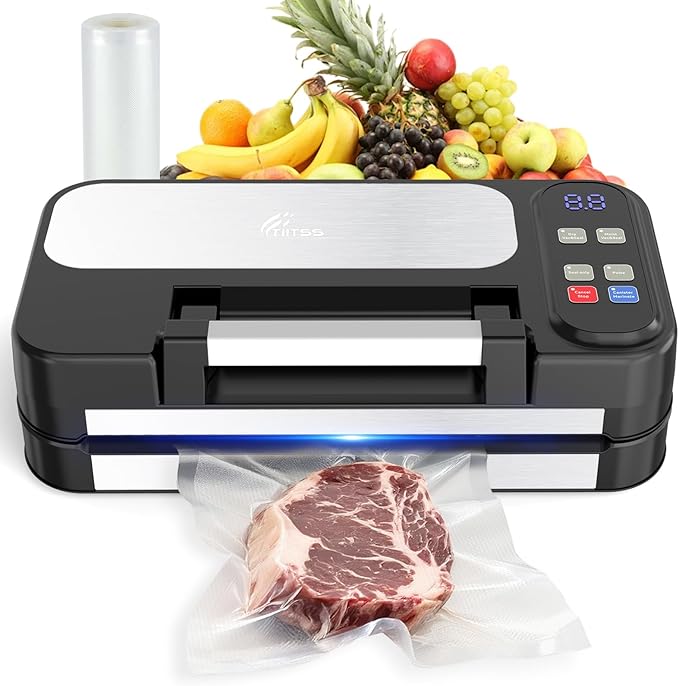 95kpa Vacuum Sealer Machine for Food, Commercial Full Automatic Food Saver Sealer, Meat Vacuum Packing Machine with Bags Storage, Built-in Cutter, Double Heat Seal, Marinate&External Vacuum