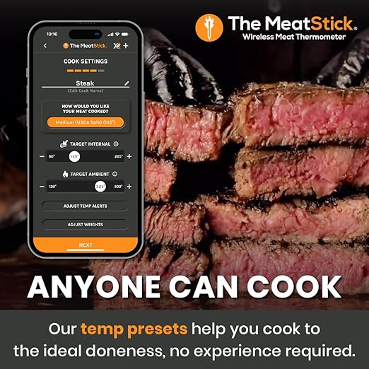 MeatStick Wireless Meat Thermometer for Grilling, Smoking, BBQ, Air Fryer, Deep Frying, Oven, Sous Vide