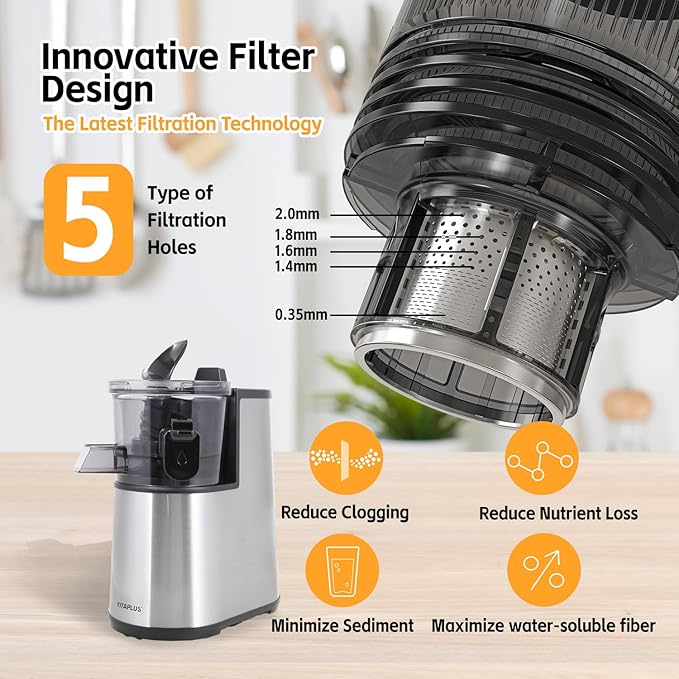 Cold Press Juicer, Upgraded AC Motor Masticating Juicer, Food-Grade Stainless Steel Auger, BPA-FREE Slow Juicing Extractor Machine with Easy Clean 5.8" Feeding Chute for Whole Vegs and Fruits