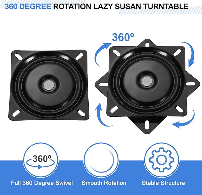 uxcell 2Pcs 7" Bar Stool Swivel Replacement, 360° Rotation Lazy Susan Turntable, Square Ball Bearing Seat Swivel Base Mount Plate for Recliner Chair or Table, Black (175x2mm)