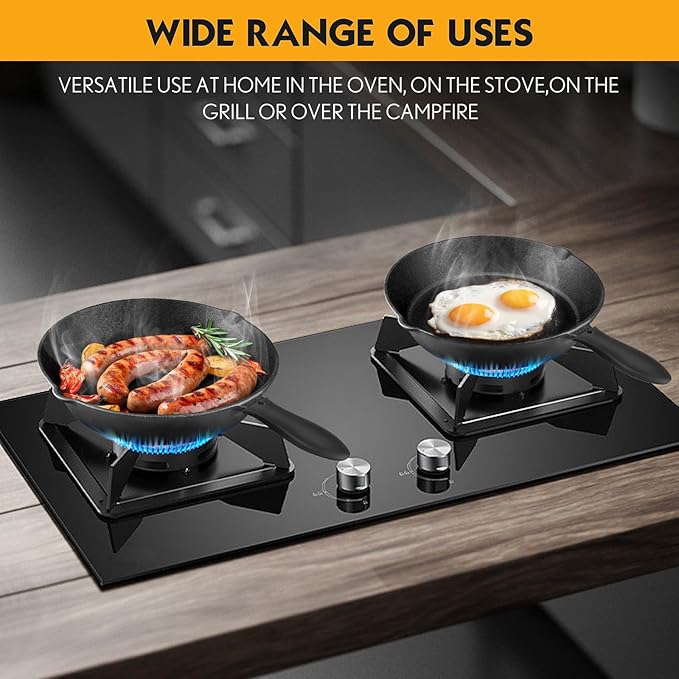 Pre-Seasoned Cast Iron Skillet Set - 3 Piece Frying Pan With Heat-Resistant Handles (6, 8, 10 Inch) for Frying, Saute, Pizza, Oven Safe (Black)