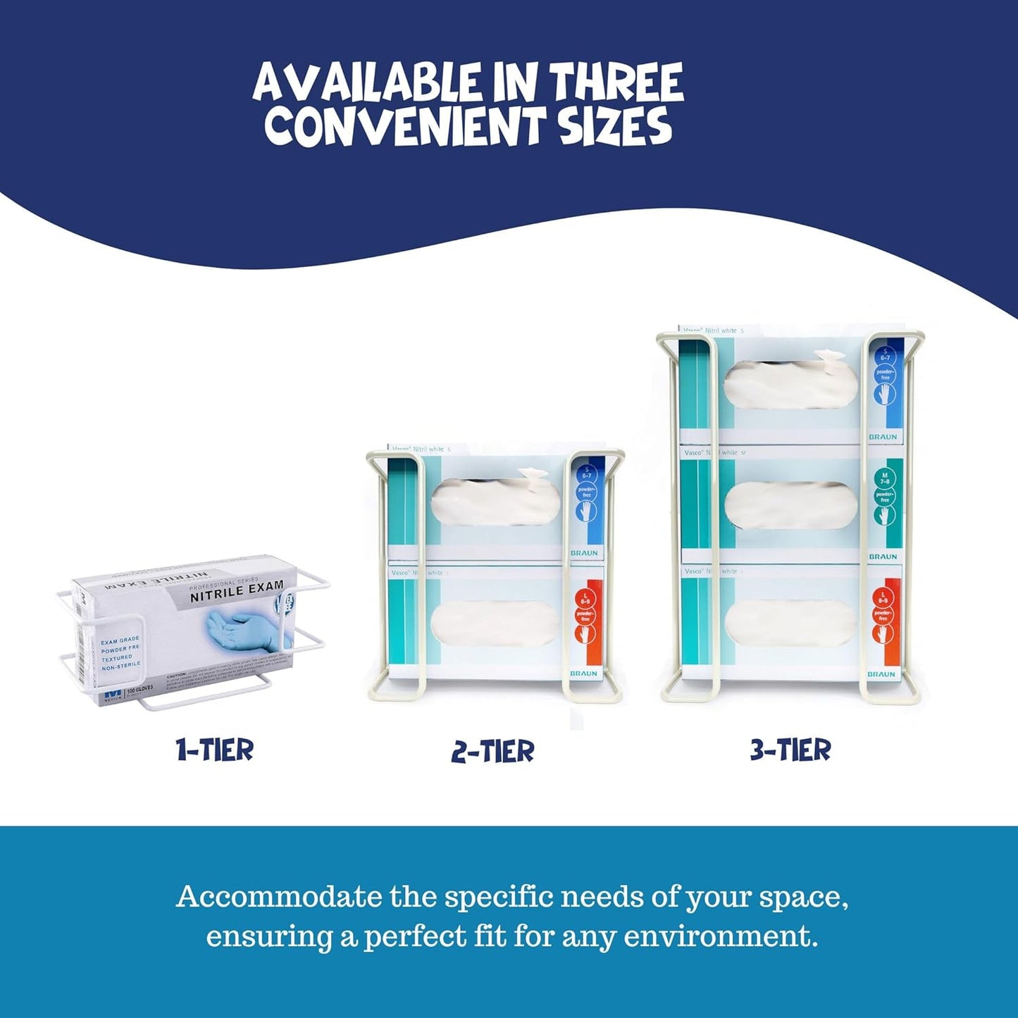 PERFORMORE Large Disposable Glove and Facial Tissue Wire Rack - Glove Box Holder, Medical Glove Holder, Holds Up To 3 Boxes, Hygiene Dispenser, Wall Mount Design With Mounting Accessories Included