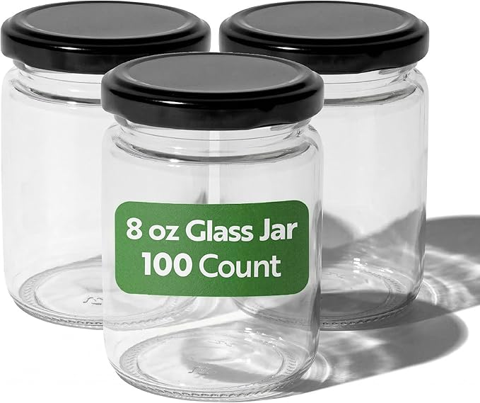 Restaurantware 100 Pack Of Glass Jars, 8 Oz Durable Glass Jars With Lids, Small Mason Jar For Food Reusable Hot And Cold Friendly, For Restaurants And Kitchens, Clear Storage Jar