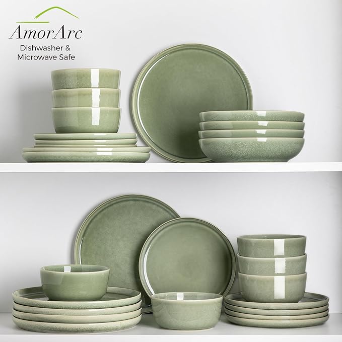 AmorArc Stoneware Dinnerware Sets for 4,Round Reactive Glaze Ceramic Plates and Bowls Set,Highly Scrath Resistant | Dishwasher & Microwave Safe Dishes Set,Service for 4 (12pc)