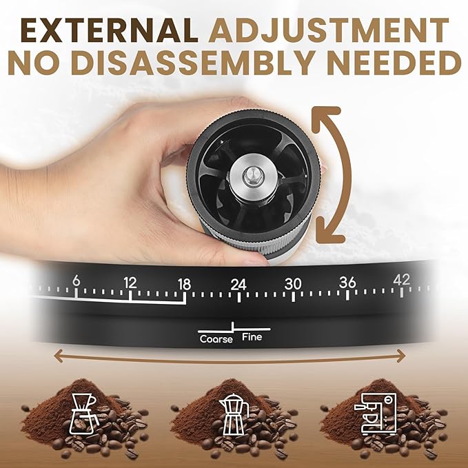 MISETTO Manual Coffee Grinder with CNC Stainless Steel Conical Burr - External Adjustable Setting,Double Bearing Positioning,French Press Coffee,Pour Over for Hand Grinder Gift
