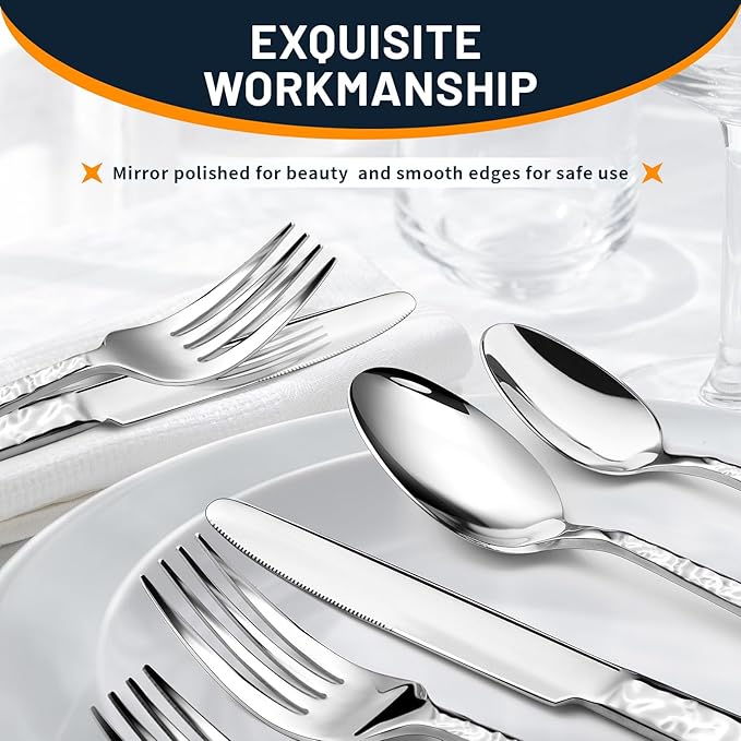 NICE KITCHEN Silverware Set, 40 Piece Premium Stainless Steel Flatware Set for 8, Heavy Duty Silverware Cutlery Sets with Wavy Patterns, Spoons and Forks Set, Mirror Polished, Dishwasher Safe
