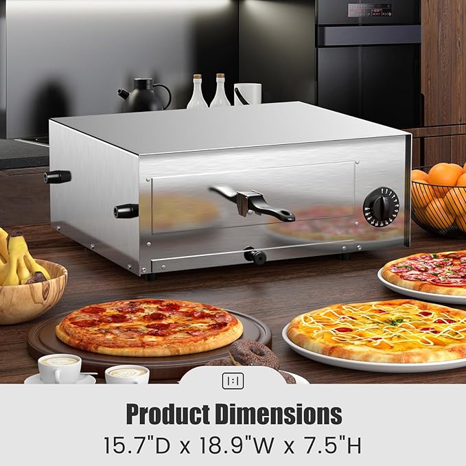 SIMOE Electric Pizza Oven,Indoor Pizza Oven with Handle & Removable Tray and 30mins Timer, Multifunctional Countertop Maker up to 12" for Kitchen, Camping,Party