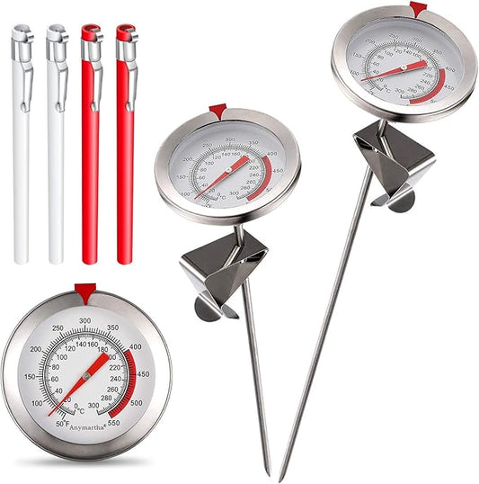 Weewooday 2 Pcs Stainless Steel Turkey Fryer Thermometer with Pot Clip 12 15 Inch Long Deep Fry Thermometer Instant Read 2.1 Inch Dial Weatherglass for Candy BBQ Oil Grill Beef Meat Kitchen Cooking