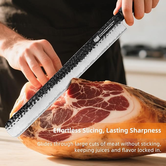 FINDKING Brisket Slicing Knife 12 Inch, Carving Knife for Meat, BBQ, Roasts, Turkey and Ham, High Carbon Steel Blade, African Rosewood Octagonal Handle, Dynasty Series