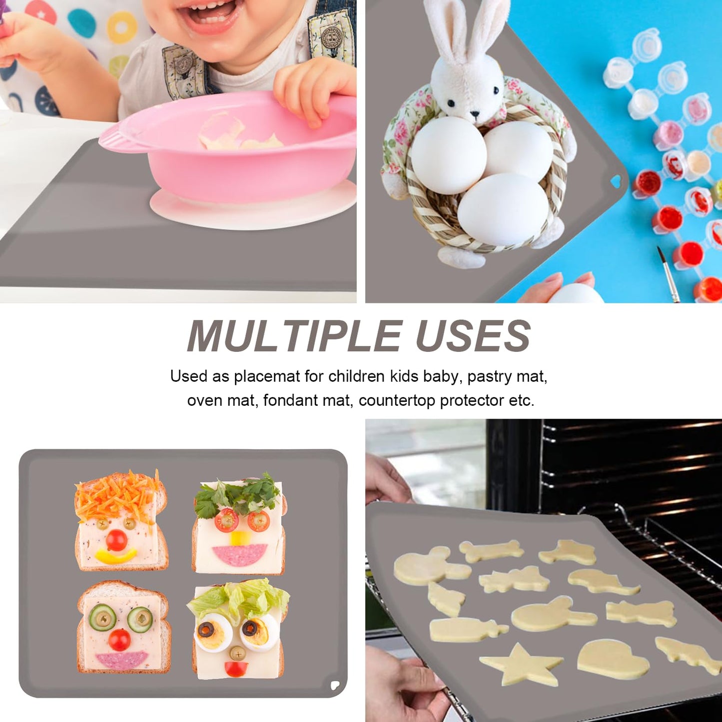 Silicone Placemat for Toddles Kids Non-Slip Reusable Portable Baby Placemats for Restaurant Stain-Proof Children Food Mats Eating Table Mat 2 Pack (Charcoal)
