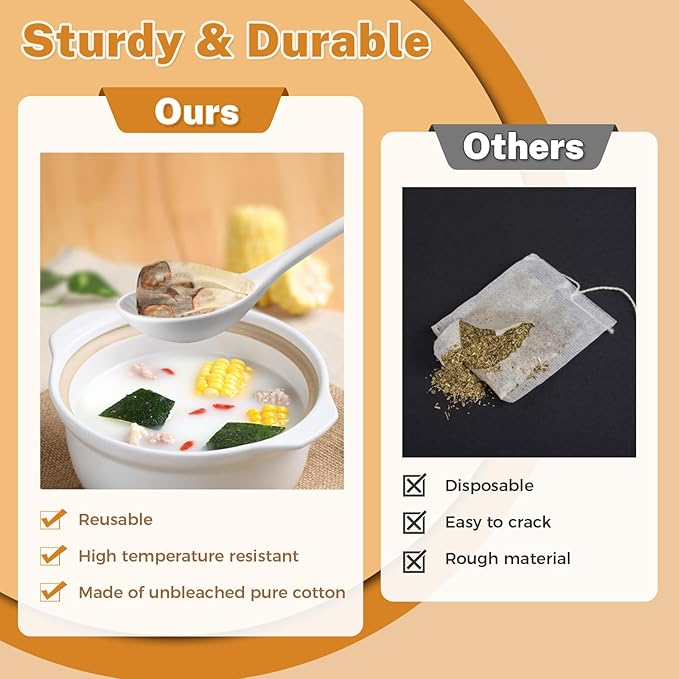 20 Pcs Muslin Bags with Drawstring, Reusable Tea Bags, Spice Bags for Cooking Soup/Herb/Loose Leaf Tea, Natural Cotton Cheese Cloth Bag for Straining, Sachet Bags Empty, 6 x 4 Inches