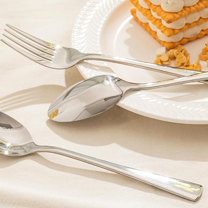 KINGSTONE 24 Piece Dinner Spoon Set, 18/10 Stainless Steel Spoons, Silver Food Grade Table spoons of 24, Metal Spoons for Home, Kitchen, Weddings, Parties or Restaurant, Dishwasher Safe-8.15inches