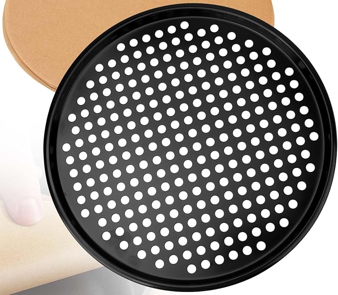 13 Inch Pizza Pan with Baking Pape - for Breville Oven Replacement Parts Perforated Round Pizza Tray, Compatible with Breville Smart Oven BOV800 and BOV845（Black）