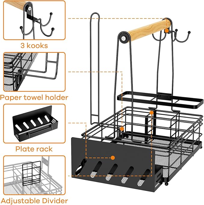 Grill Caddy, BBQ Caddy with Paper Towel Holder & Utensil Holder, Picnic Caddy Organizer for Outdoor Cooking, Tailgating, Camping | Must-Have for Patio, RV, Camper