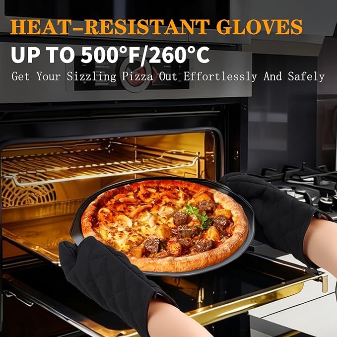 Bestdin 5Pcs Pizza Pan Set - 12 inch Pizza Pan with Holes, Non-stick, Pizza Oven Accessories with 2 Carbon Steel Round Pans, Pizza Cutter and 2 Gloves, Dishwasher Safe