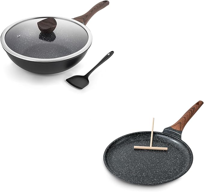 Kordisen Crepe Pan Nonstick, 10 Inch Dosa Pan with Spreader, Granite Coating Comales Para Tortillas Pancake Pan, Flat Pan for Stove Top, Induction Compatible, PFOA Free