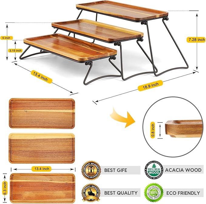 Manspdier Middle Size 3 Tier Cupcake Stand & Towers Serving Tray for Party, Acacia Wooden Dessert Table Display Set, Decorative Tiered Decor Small Chees Charcuterie Boards Rustic Wood Platters Trays