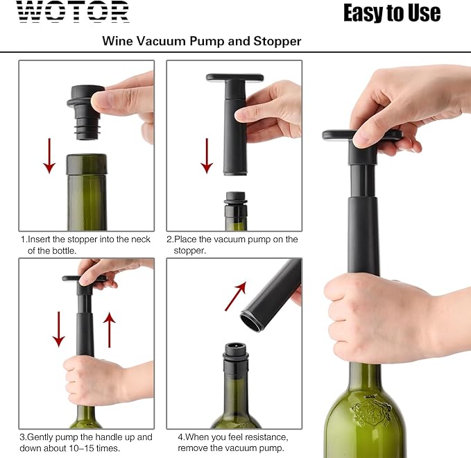 WOTOR Wine Saver Vacuum Pump with 20 Stoppers, Wine Stopper & Preserver, Reusable Bottle Sealer Keeps Fresh, Ideal Accessories Gift (Flat Handle) (Pack of 2)