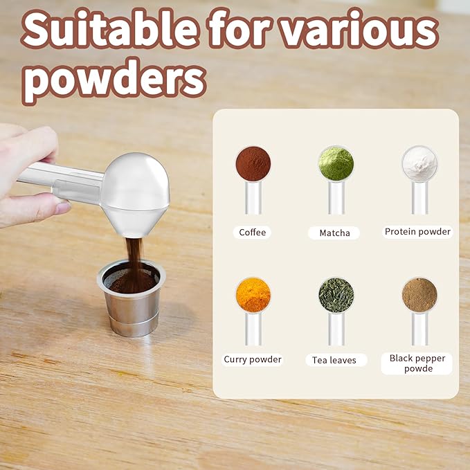 Coffee Scoop with Funnel for Ground Coffee, Protein Powder & Tea, for Reusable K Cup Refiller, 2TBSP Mess-Free, Funnel Design Prevents Spills (Translucent White, 1-Pack)